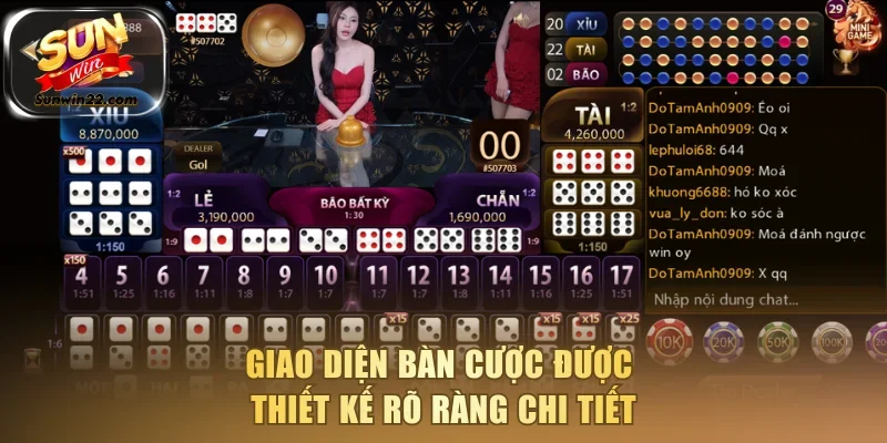 Giao diện bàn cược được thiết kế rõ ràng chi tiết