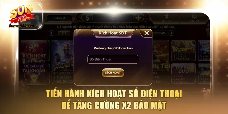 Tiến hành kích hoạt số điện thoại để tăng cường x2 bảo mật